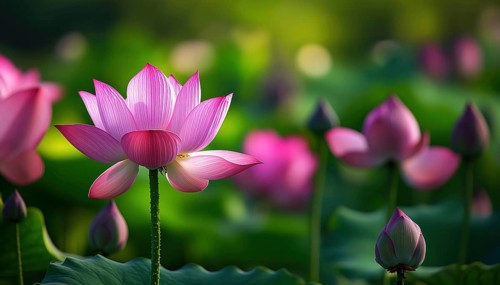 Continuous Bloom Of Lotus Flower: A Never-Ending Display Of Beauty And Elegance. Lotus Flower In