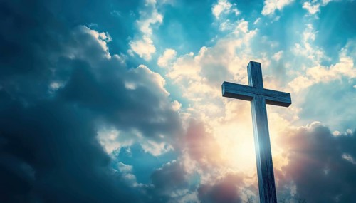 Ascension Day: Cross Against Sky With Copy Space - A Digital Composite Celebrating Christian