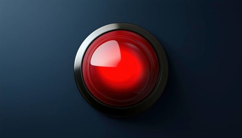 Red Glossy Button Alarm With Ringing Bell On Light Background: A Sleek And Modern Alarm Clock That