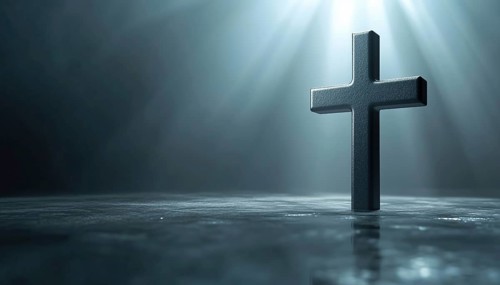 Simple Gray Christian Cross On A Light Background. A Minimalistic Representation Of The Christian