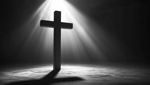Simple Gray Christian Cross On A Light Background: A Minimalist Representation Of The Christian