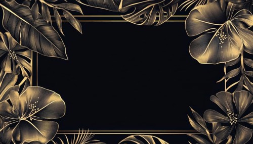 Exquisite Luxury Cover Template With Hand-Drawn Tropical Art And Gold Exotic Flowers And Leaves For