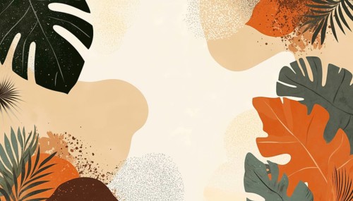 Creative Social Media Templates With Abstract Shapes, Arts, And Tropical Leaves In Warm Earth Tones