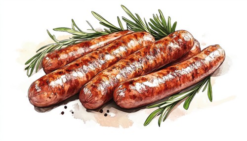 Hand Drawn Sausages: Freehand Food For Restaurant Menus And Food Packages. Creative Illustrations