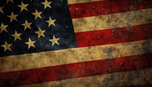 Detailed Capture Of Distressed American Flag In Close Proximity Showcasing The Texture And Wear Of