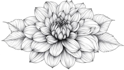 Exquisite Monochrome Black And White Dahlia Flower With Hand-Drawn Contour For Special Occasions
