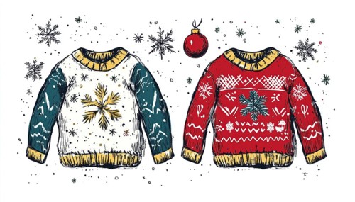 Festive Invitation Or Poster For Christmas Holiday Celebrations: Ugly Sweater Party. Join Us For A