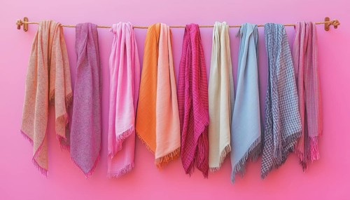 Variety Of Hanging Scarves Stylishly Displayed On A Pink Wall. Unique Ways To Decorate Using