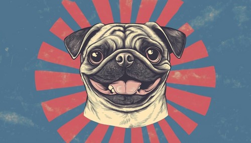Vintage Hipster Pug: Retro Logo Badges Featuring A Smiling Dog As The Mascot Displaying A Charming