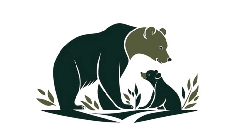 Logo Of A Mother Bear And Her Cub. Depicts A Strong Bond Between Them. Symbolizes Love, Protection,