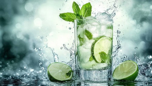 Hand-Drawn Mojito Cocktail With Water Splash: Perfect For Menus, Bars, Cafes, Restaurants, Posters,