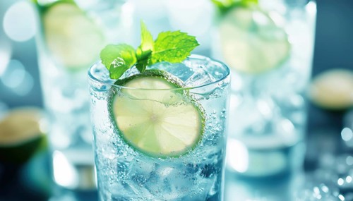Hand-Drawn Illustration Of A Classic Gin And Tonic Cocktail. Artistic Rendering Capturing The