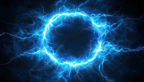 Dark Circle Lightning: A Stunning Display Of Blue Electric Lightning Flashing Across The Darkened