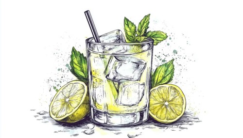 Hand-Drawn Gin And Tonic Cocktail Design For Cafe, Restaurant, Or Bar. Versatile Graphic For Menu,