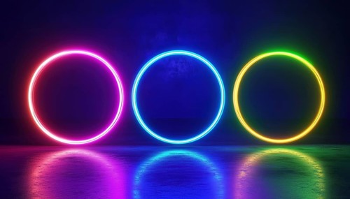 Vibrant Neon Circle Frames On Dark Backdrop: Modern And Eye-Catching Neon Light Circles In Green,