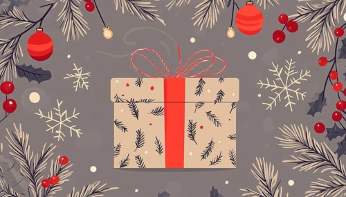 Festive Christmas Patterns: Craft Paper Gifts With Natural Decorations, Garland Lights, Berries,