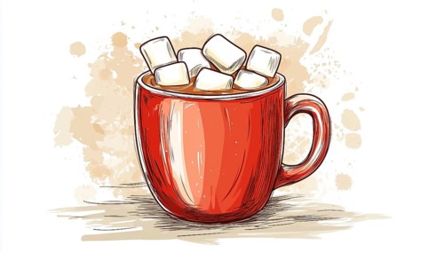 Cozy Winter Doodle: Hand-Drawn Mug Of Hot Chocolate With Marshmallows For Cafe Menu, Invitations,