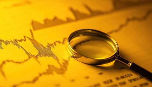 Global Market Analysis With A Magnifying Glass And Financial Chart On A Yellow Background -