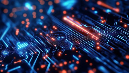 Abstract Modern Futuristic Circuit Board Design For Engineering And Technology. Ideal For Web