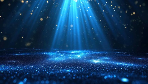 Luxurious Poster Template With Elegant Dark Blue Light Rays And Sparkling Glitter On Black