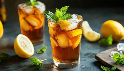 Cooling Lemon Mint Ice Tea: An Invigorating Beverage Perfect For Summer Refreshment, Made With A