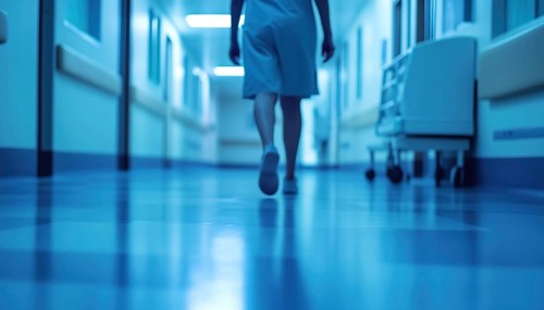 Hospital Patient Walking: An Individual Strolling Within The Hospital Premises, Possibly Receiving