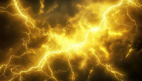 Classic Anime Lightning Effect In A Bold Yellow Hue, Formatted In A 16:9 Ratio For A Dynamic And