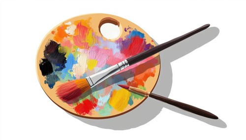 Vibrant Palette And Paintbrush Circle With Lengthy Shadow: A Back To School And Education Essential