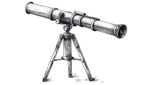 Astronomical Telescope Sketch On Tripod: Hand-Drawn Scientific Equipment Clip Art On White