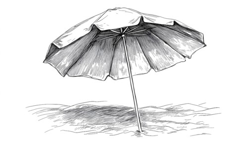 Hand Drawn Beach Umbrella Sketch Clipart: Summer Leisure Vacation Attribute Doodle On White -