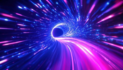 Speedy Neon: Radial Motion Blur With Ultra Violet And Blue Laser Light In Long Exposure Of Cyber