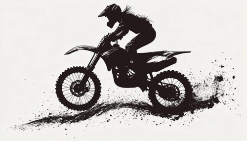 Hand-Drawn Silhouette Of A Motocross Rider Engaged In Jumping And Racing On A Motorcycle In A Sport
