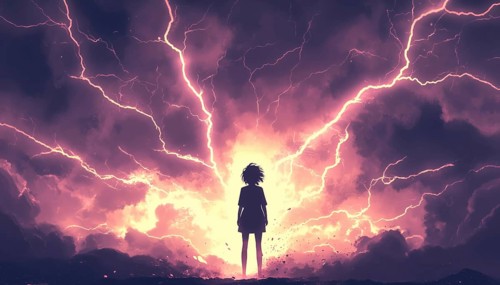 Anime Silhouette With Radiating Lightning Effect: A Stunning Graphic Design Showcasing A Dynamic