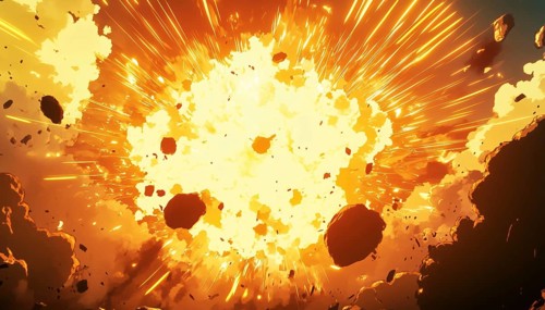 Anime - Yellow Impact Explosion Effect In 16:9 Aspect Ratio. This Design Showcases A Powerful