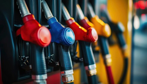 Petrol Station Advertising Discount On Fuel Sale: Refill Pump Gun Filling Petroleum Diesel Energy
