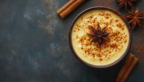 Cinnamon Coffee Turmeric Milk Dessert: Top-View Close-Up Of Delicious Cinnamon Pudding With Added