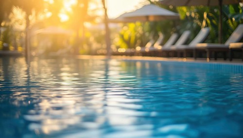 Luxurious Resort Outdoor Swimming Pool With Abstract Blur And Defocused Background Ideal For