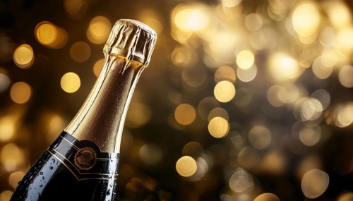 Elegant Champagne Bottle Poised For Festive Occasion, Perfect For Celebrating. A Sparkling Beverage
