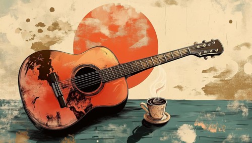 Vintage Outdoor Poster: Coffee And Music - The Perfect Combination For A Wonderful Day Out In
