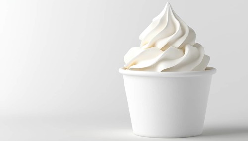 Delicious Whipped Cream Or Soft Ice Cream Served In A Classic White Cup, Perfect For Indulging In