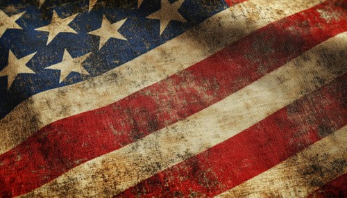 Detailed Close-Up Shot Of Weathered American Flag With Distressed Appearance, Showcasing The Beauty