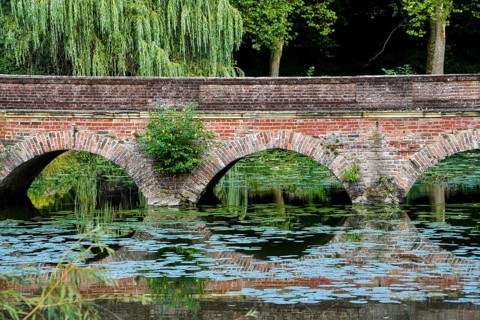 Arched bridge, Senden Castle, Senden, North Rhine-Westphalia, Germany