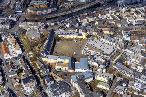 Aerial view, Lower Castle with the University of Siegen, Campus Lower Castle, Siegen-Kernband,