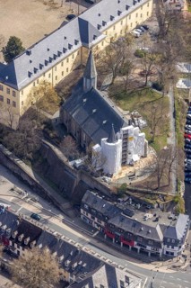 Aerial view, renovation of the Protestant Martini Church, Siegen-Kernband, Siegen, Siegerland,