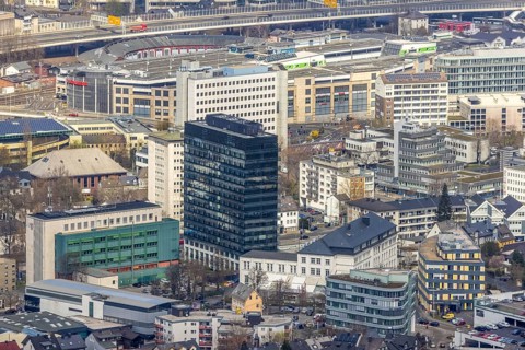 Aerial view, City with Kreishaus, Kulturhaus Lütz, Siegen-Kernband, Siegen, Siegerland, North