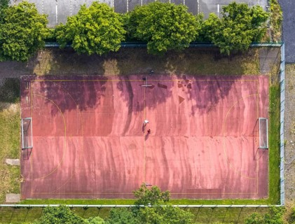 Aerial view, sports field at Werl leisure pool, Werl, Soester Börde, North Rhine-Westphalia,