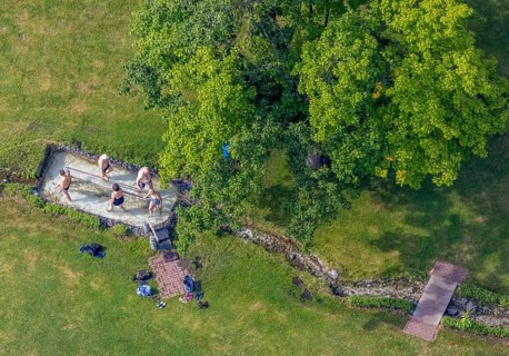 Aerial view, Werl water treading pool, Werl, Soester Börde, North Rhine-Westphalia, Germany,