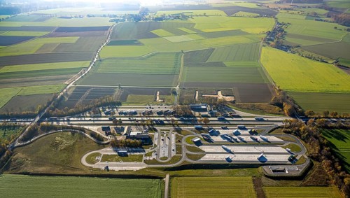 Aerial view, motorway A44 service area Am Haarstrang with construction site and expansion at
