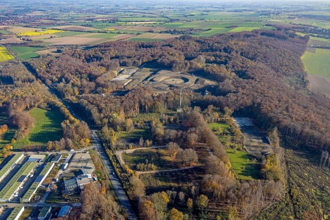 Aerial view, landscape construction construction site and new construction of an observation tower
