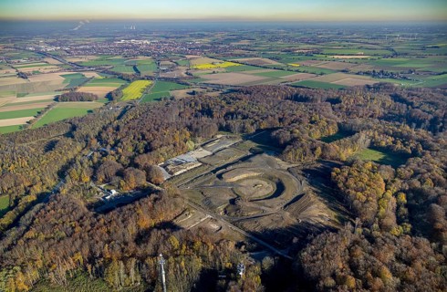Aerial view, landscape construction construction site and new construction of an observation tower
